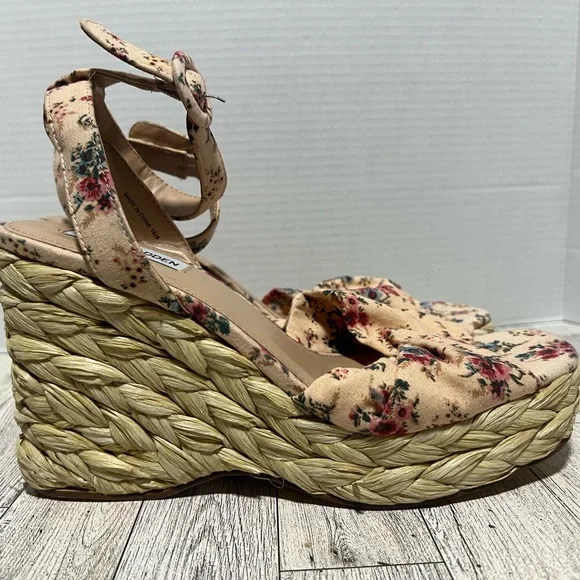 Blush Pink Floral Steve Madden platform Wedges Sz 10 - Picture 2 of 10